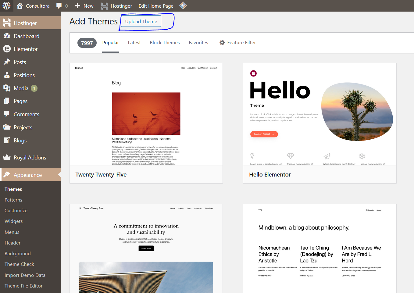 Uploading of theme zip file in wordpress dashboard