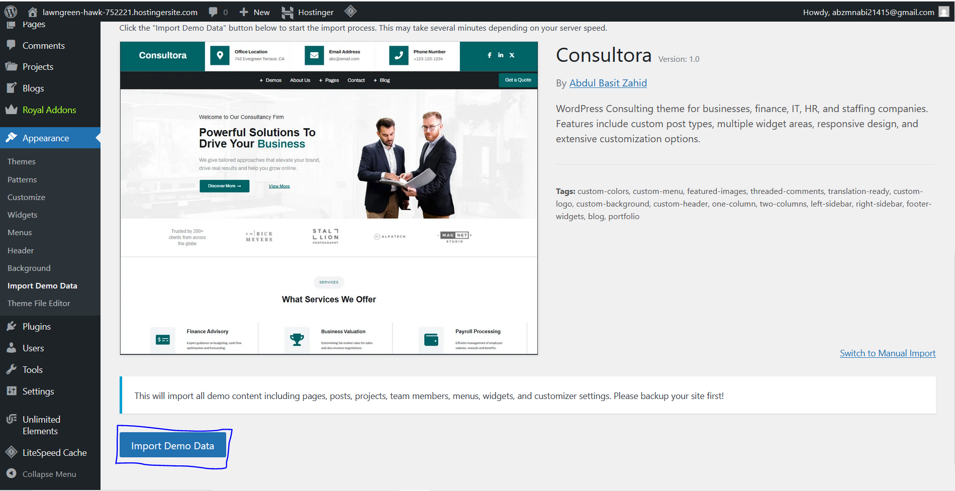 Importing of demo data